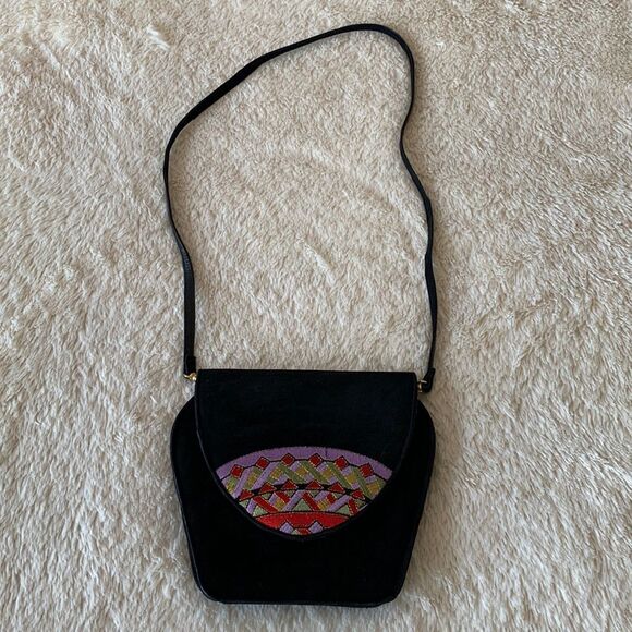 Vintage J.Renee 80s black suede purse - Picture 2 of 16